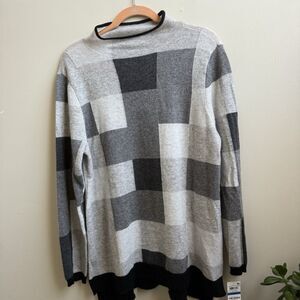 NWT CHARTER CLUB 100% Cashmere Grey Black Colorblock Sweater Women's Size XL